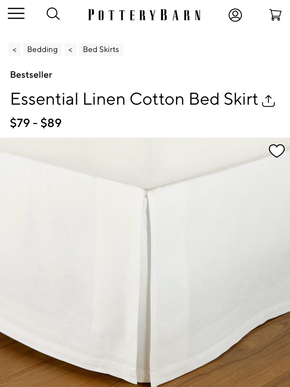 Pottery Barn Essential Linen Cotton Tailored Bed Skirt Queen White 14" Drop